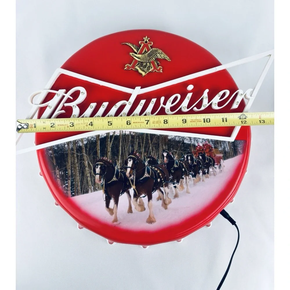 Vintage Budweiser Beer Clydesdale Anheuser Busch Bar Light Sign Man Cave Cap